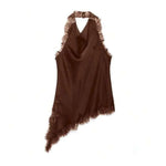 Women’s Sleeveless Lace Trim Halter Top