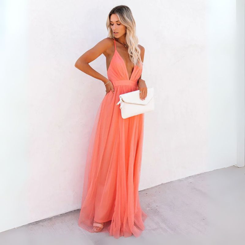 Women’s Sleeveless V-Neck Maxi Wedding Guest Dress