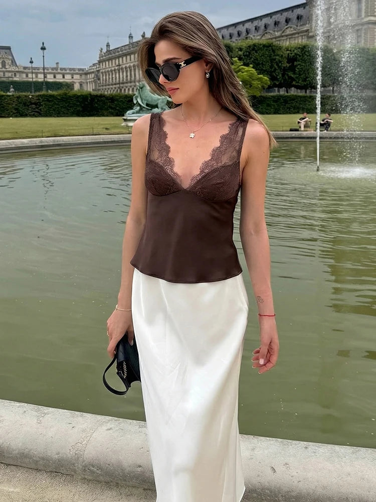 Women’s Spaghetti Strap Lace Trim Camisole Top