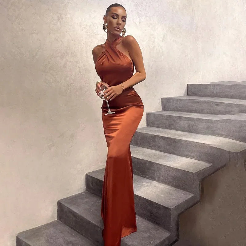Women’s Twist Neck Maxi Wedding Guest Dress