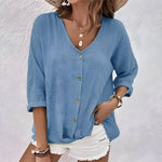 Women’s V-Neck Button Front Long Sleeve Shirt