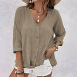 Women’s V-Neck Button Front Long Sleeve Shirt