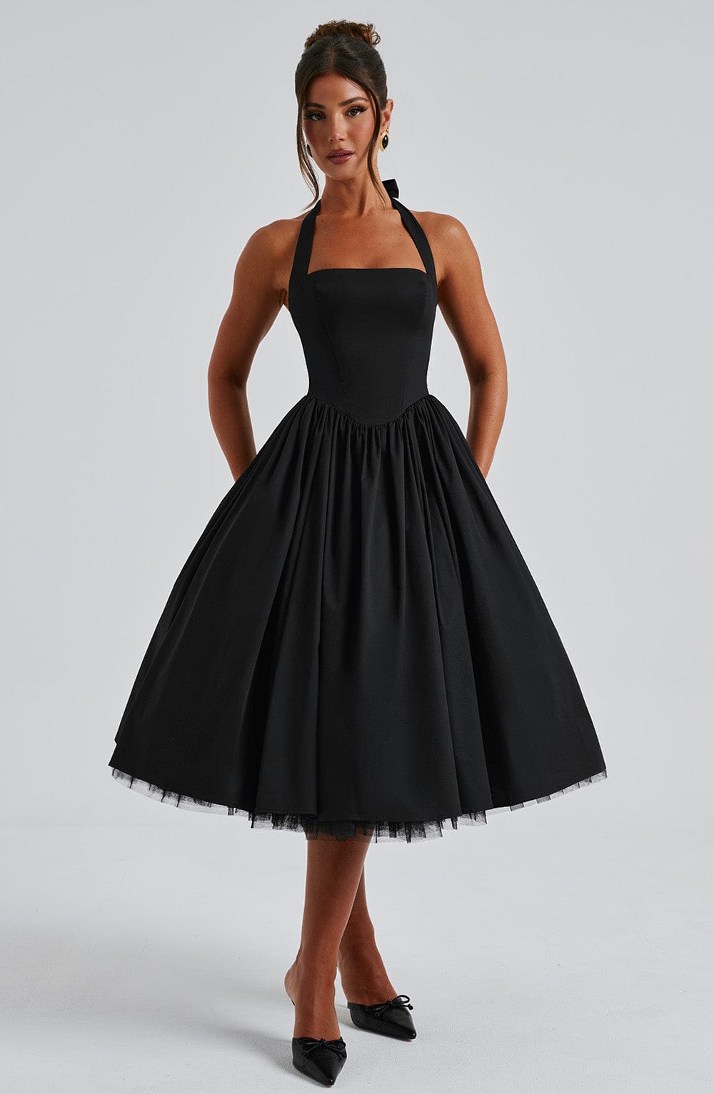 Women's A Line Sleeveless Halter Neck Midi Dress