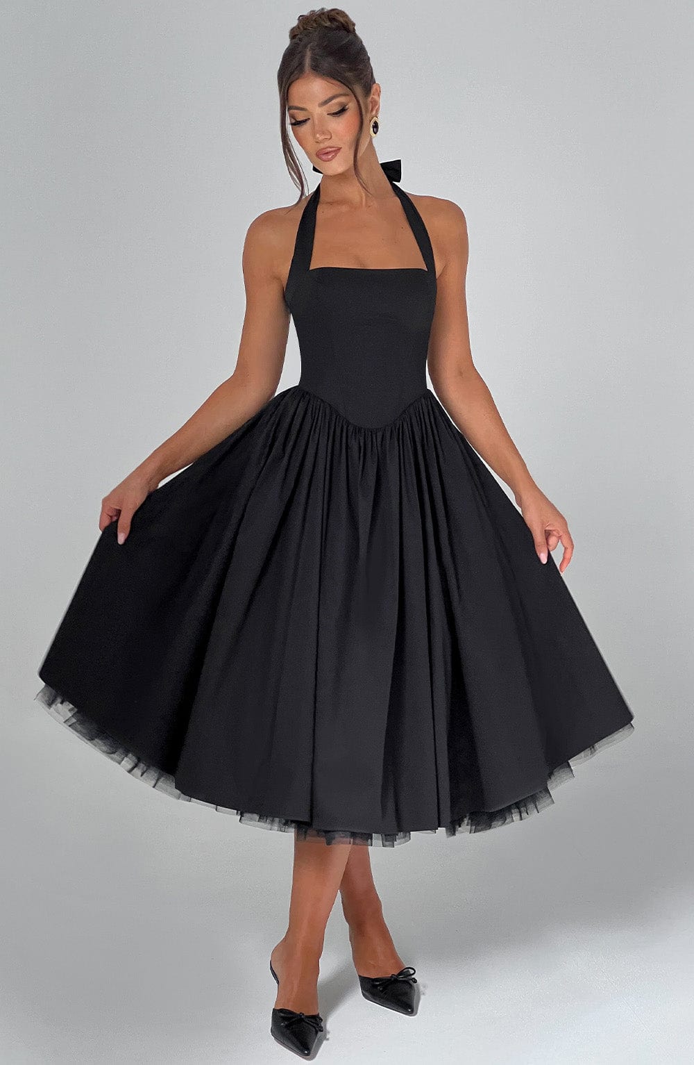 Women's A Line Sleeveless Halter Neck Midi Dress