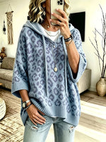 Women's Animal-Print Drawstring Ribbed-Trim Knit Oversized Hoodie