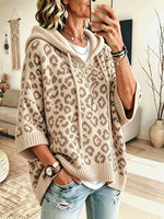 Women's Animal-Print Drawstring Ribbed-Trim Knit Oversized Hoodie