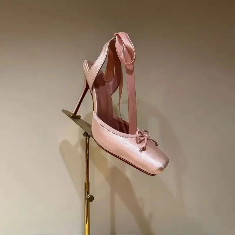 Women's Ankle-Tie Square-Toe Platform Stiletto High Heels
