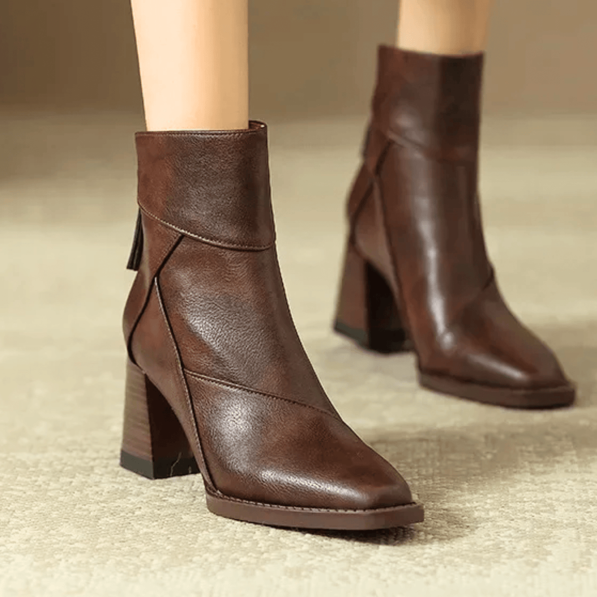 Women’s Back Zip Tassel Pull Block Heel Ankle Boots