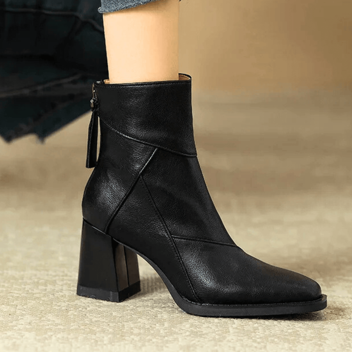 Women’s Back Zip Tassel Pull Block Heel Ankle Boots
