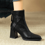 Women’s Back Zip Tassel Pull Block Heel Ankle Boots
