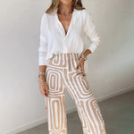 Women’s Blouse & Printed Wide Leg Pants 2 Piece Set