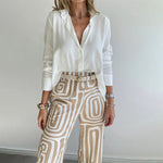 Women’s Blouse & Printed Wide Leg Pants 2 Piece Set