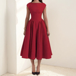 Women's Boat Neck Cap Sleeves Graduation Maxi Dress