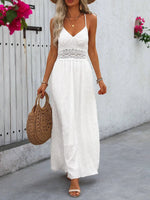 Women's Boho Lace Panel Open Back Sleeveless Maxi Sundress