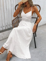 Women's Boho Lace Panel Open Back Sleeveless Maxi Sundress