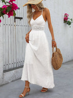 Women's Boho Lace Panel Open Back Sleeveless Maxi Sundress