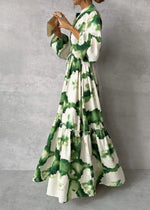 Women’s Boho Printed V Neck Ruffle Tiered Maxi Wedding Guest Dress