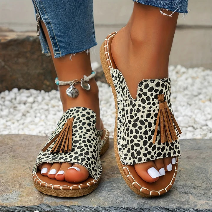 Women’s Boho Tassel Open Toe Slide Sandals