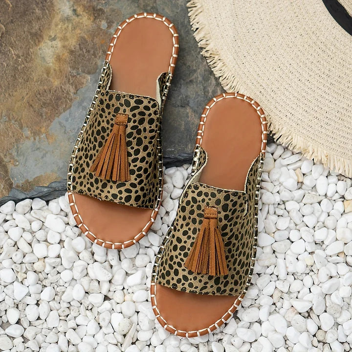 Women’s Boho Tassel Open Toe Slide Sandals