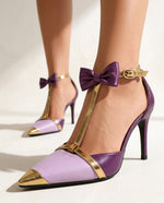 Women's Bow Ankle Strap T-Strap Pointed Toe Stiletto High Heels