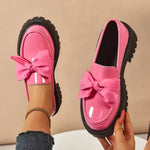 Women's Bow Platform Glossy Lug-Sole Loafers