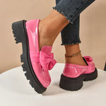 Women's Bow Platform Glossy Lug-Sole Loafers
