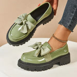 Women's Bow Platform Glossy Lug-Sole Loafers