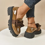 Women's Bow Platform Glossy Lug-Sole Loafers