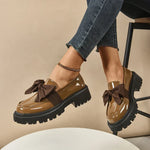 Women's Bow Platform Glossy Lug-Sole Loafers