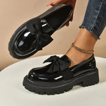 Women's Bow Platform Glossy Lug-Sole Loafers