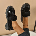 Women's Bow Platform Glossy Lug-Sole Loafers