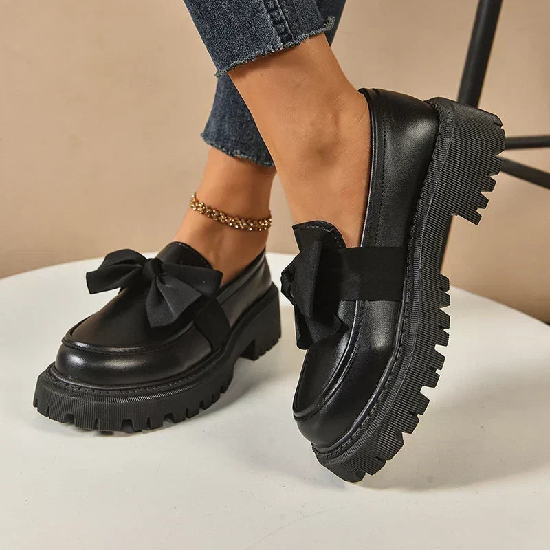 Women's Bow Platform Glossy Lug-Sole Loafers