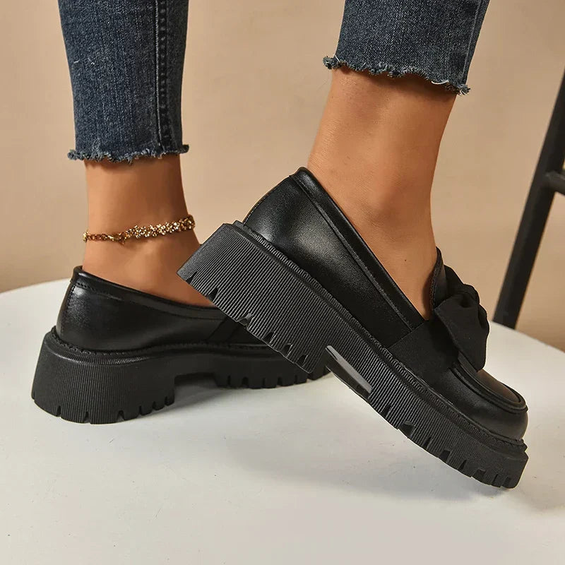 Women's Bow Platform Glossy Lug-Sole Loafers