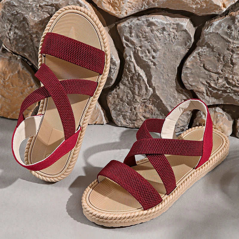 Women's Braided Edge Sole Criss-Cross Strap Sandals