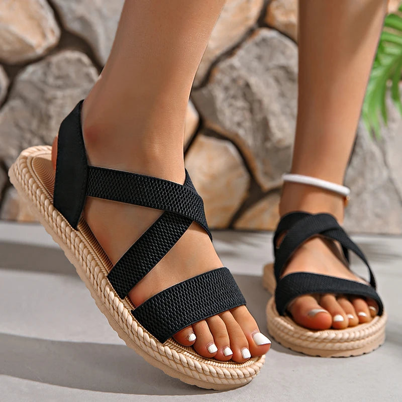 Women's Braided Edge Sole Criss-Cross Strap Sandals