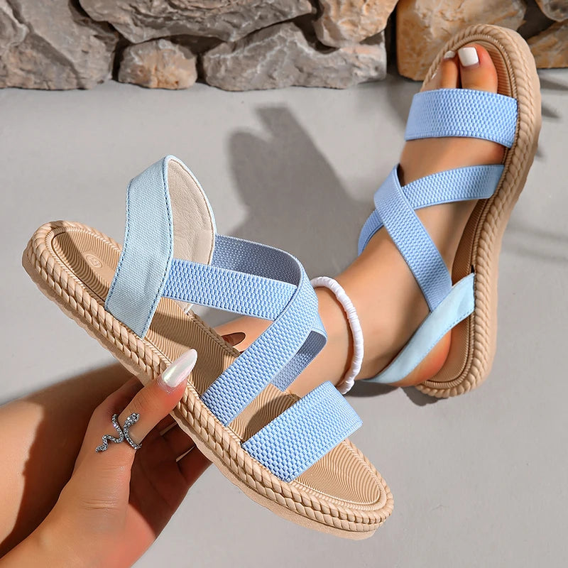 Women's Braided Edge Sole Criss-Cross Strap Sandals