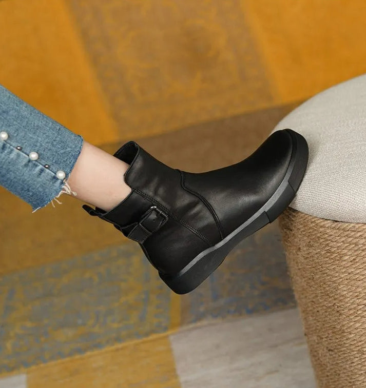 Women’s Buckle Strap Flat Ankle Boots