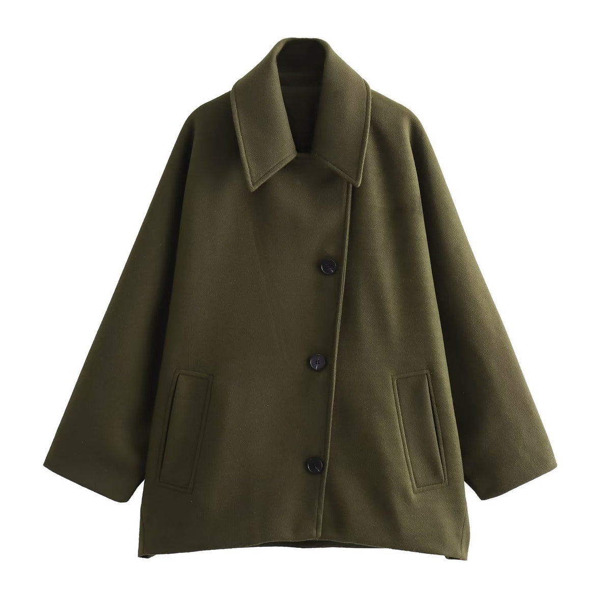 Women's Button Closure Turn Down Collar Wool Jacket