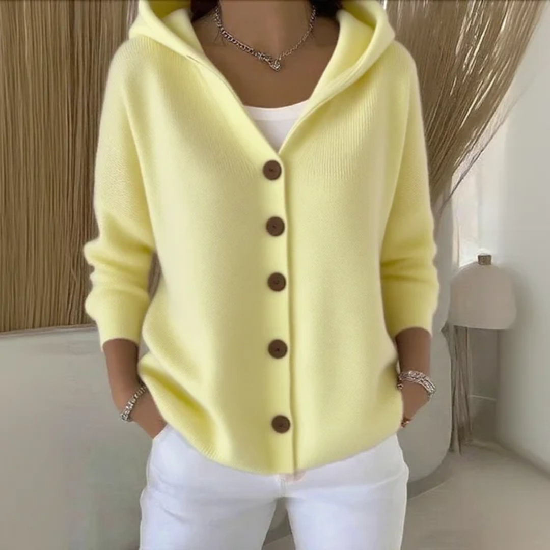 Women's Button-Down Knit Hooded Cardigan