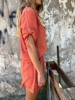 Women's Button-Down Short Sleeve Shirt and Pleated Shorts Summer Set