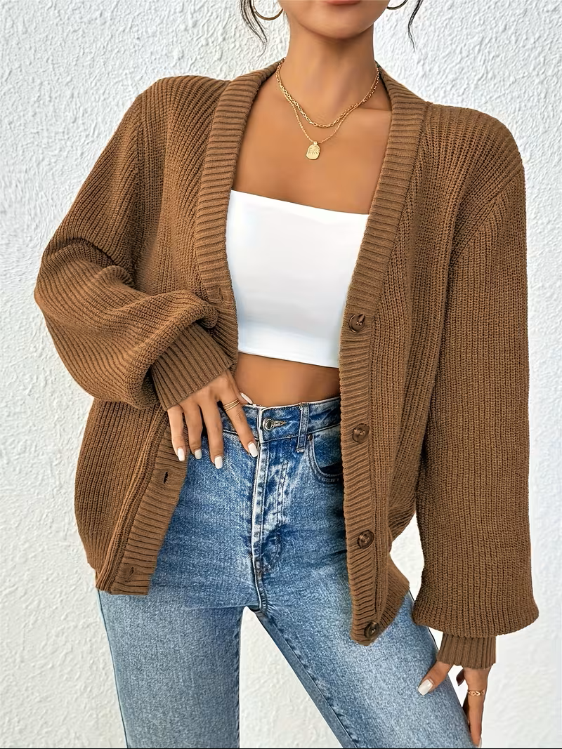Women's Button-Front Closure Long Sleeve Cardigan