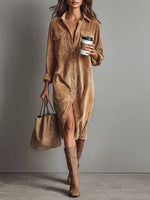 Women’s Button Front Corduroy Midi Shirt Dress