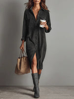 Women’s Button Front Corduroy Midi Shirt Dress