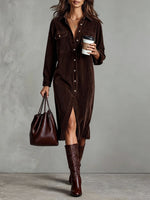 Women’s Button Front Corduroy Midi Shirt Dress