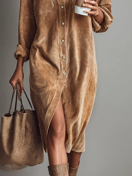 Women’s Button Front Corduroy Midi Shirt Dress