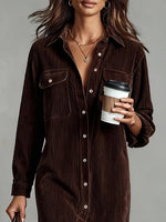 Women’s Button Front Corduroy Midi Shirt Dress