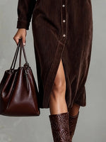 Women’s Button Front Corduroy Midi Shirt Dress