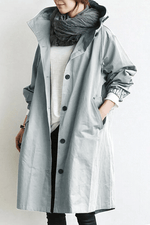 Women's Button Front Hooded Cuffs Windbreaker Trench Coat