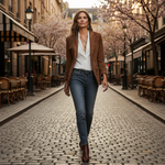 Women's Button Front Lapel Collar Patch Pockets Blazer