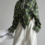 Women's Button Front Plaid Chest Pocket Long Sleeve Flannel Shirt